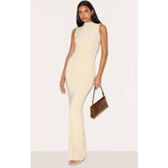 Tall Almond Double Layer High Neck Sleeveless Maxi Dress, Almond - 10
