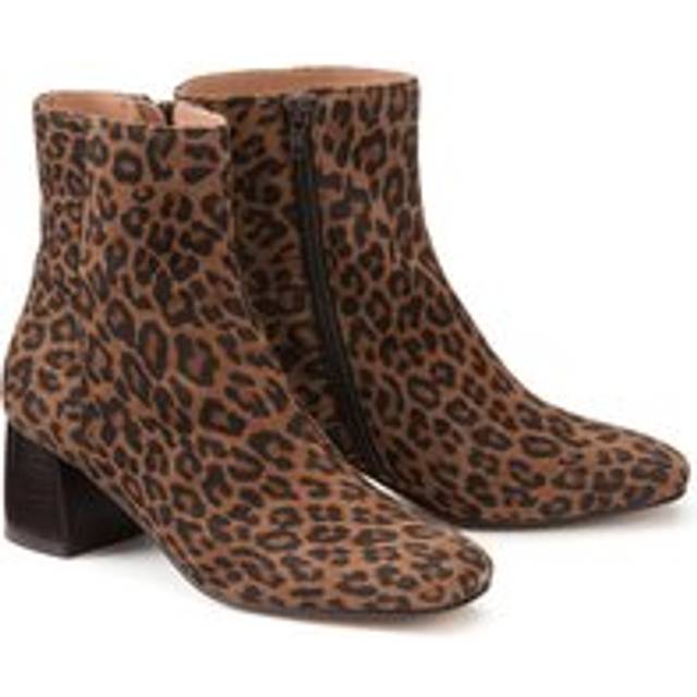 Signatures Marguerite Ankle Boots with Block Heel in Leather - Printed Brown Background - 39 (5.5 to 6)