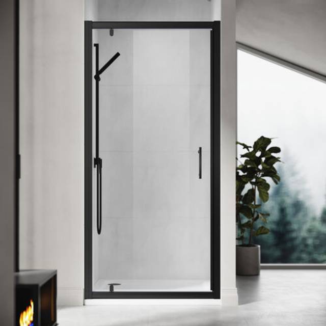 Elegant pivot shower door enclosure black frame 6mm safety glass screen cubicle