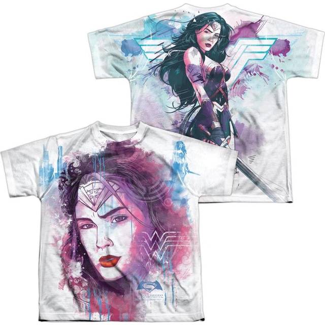 Trevco Sportswear BVS159FB-YTPP-4 Batman vs Superman Watercolor Wonder Sub Front & Back Print Youth Short Sleeve T-Shirt, White - Extra Large