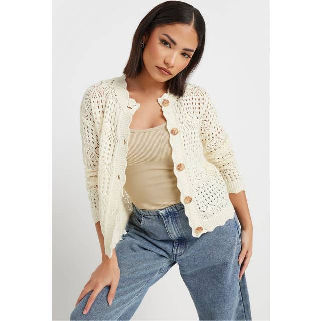 Pixiegirl Petite Ivory White Crochet Button Cardigan 10-12 Pixiegirl | Petite Women's Cardigans