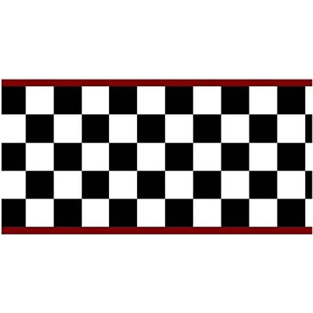 Checkered Flag Cars Wallpaper Border-6 Inch (Red Edge)