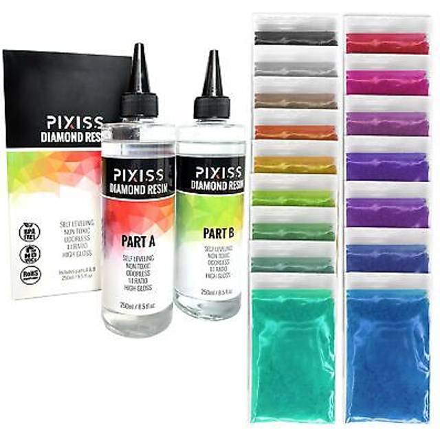 Pixiss Epoxy Resin Crystal Clear Casting Resin for Epoxy and Resin Art Brand Easy Mix 1:1 (17-Ounce) | 15 Mica Resin Tinting Powder Pigments for Tumbl