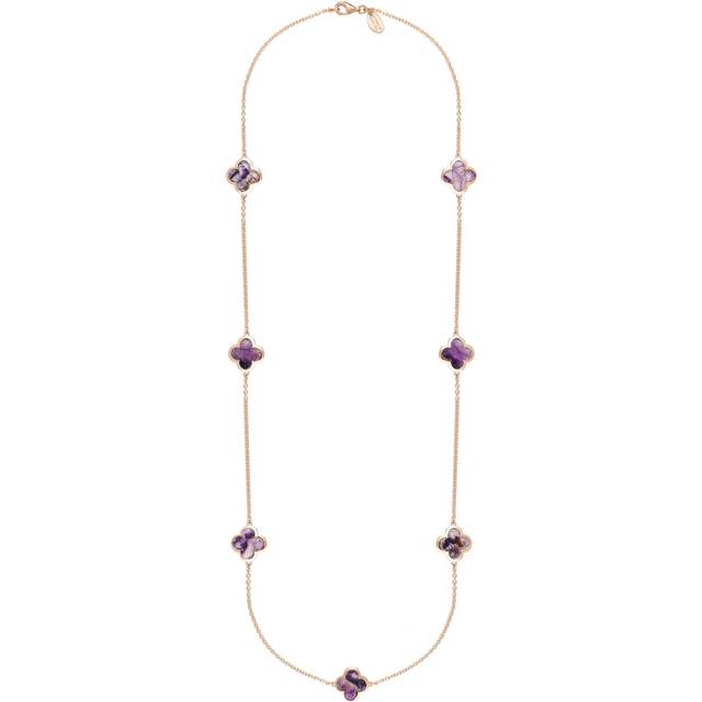 18ct Rose Gold Blue John bloom Four Leaf Clover Long Necklace