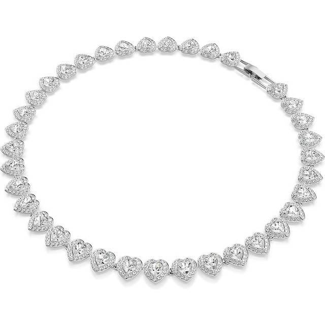 Swarovski Ariana Grande x Swarovski Rhodium Plated Heart Statement Tennis Necklace - Silver - 38cm