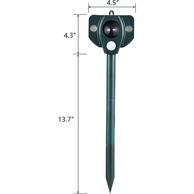 Solar Ultrasonic Repeller with PIR Motion Sensor 5 Alarm Modes IPX4 Waterproof Supoort Wall-mounted dark green