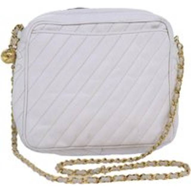 Womens Preloved Vintage Quilted Leather Shoulder Bag Wo - White - One Size