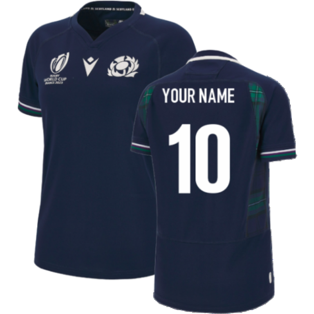 Scotland RWC 2023 Home Rugby Poly Replica Shirt (Ladies) (Your Name) Men's Black XS Polyester Made By: Macron