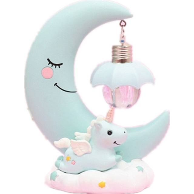 Moon Resin Cartoon Romantic Bedroom Decor Night Lamp Baby Kids Birthday Xmas Gift(Blue)