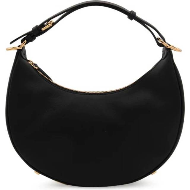 Fendi Black Leather Small Fendigraphy Hobo Bag - Gold Tone (Size H: 24.5 cm x D: 10 cm x W: 29 cm)