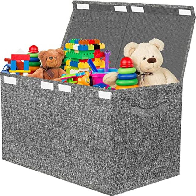 Large Toy Box for Boys Girls, Foldable Storage Chest with Lid Fabric Storage Baskets Container Bins for Clothes, Bedroom, Blanket, Nursery, Books,