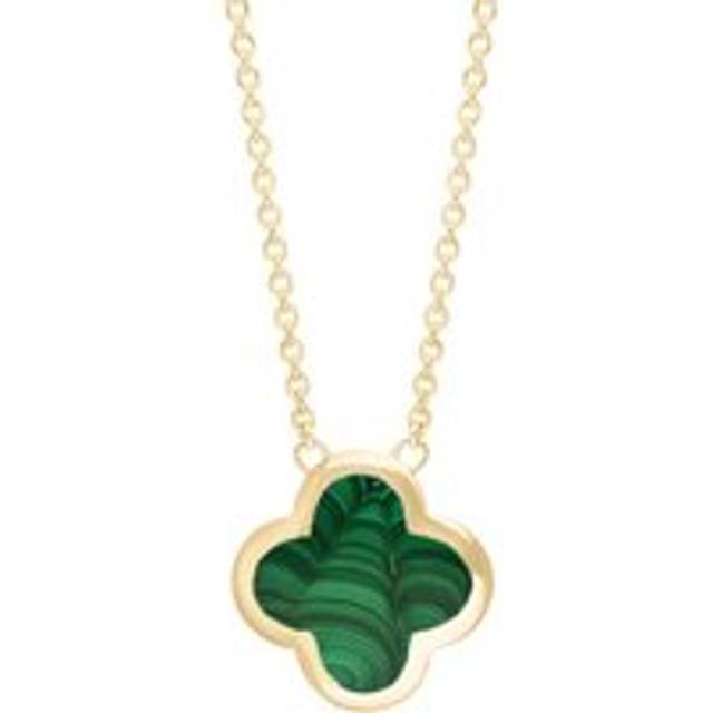 18ct Yellow Gold Malachite Bloom Large Four Leaf Clover Polished Edge Pendant