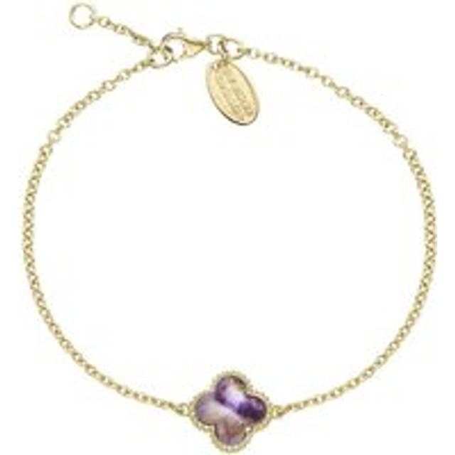 18ct Yellow Gold Blue John bloom Four Leaf Clover Ball Edge Chain Bracelet