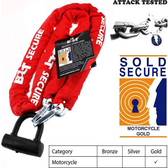 Bolt elite motorcycle chain lock 1.8m hardened steel sold secure gold approved