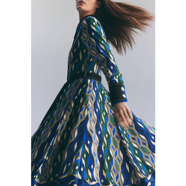 Amelia Graham Printed Viscose Satin Border Print Maxi Dress - Geo