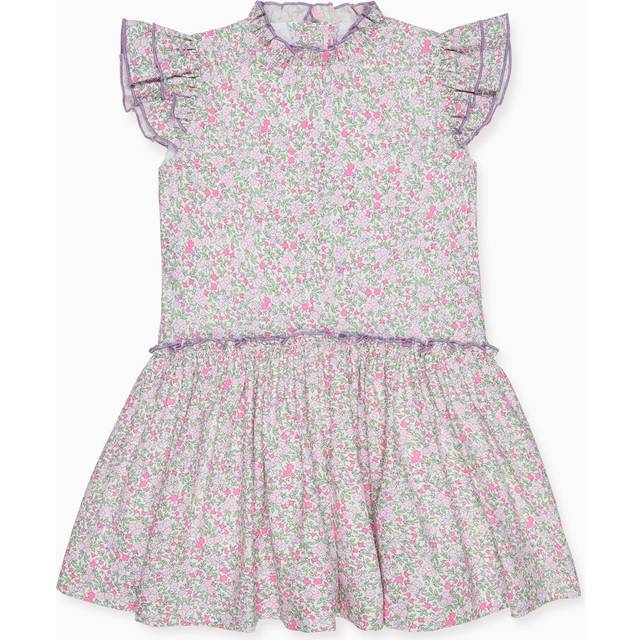 Fuchsia Floral Filomela Girl Drop Waist Dress - 6Y