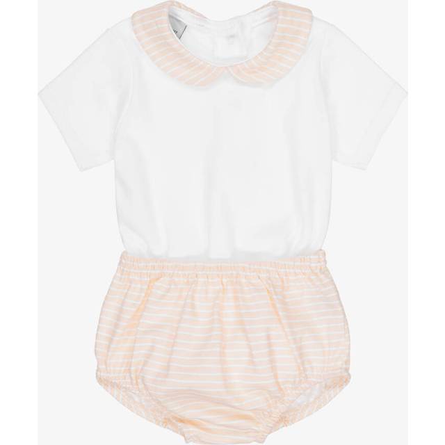 Babidu Boys White & Pastel Orange Striped Shorts Set - Pink - 9 month