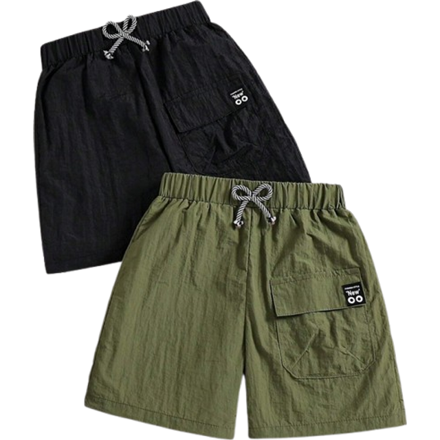 SHEIN Tween Boy Summer Casual Solid Color Cargo Shorts 2pcs/Set