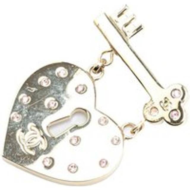Womens Preloved Padlock Key Pink Stone Brooch Wo - Gold Brooches - Metallics - One Size