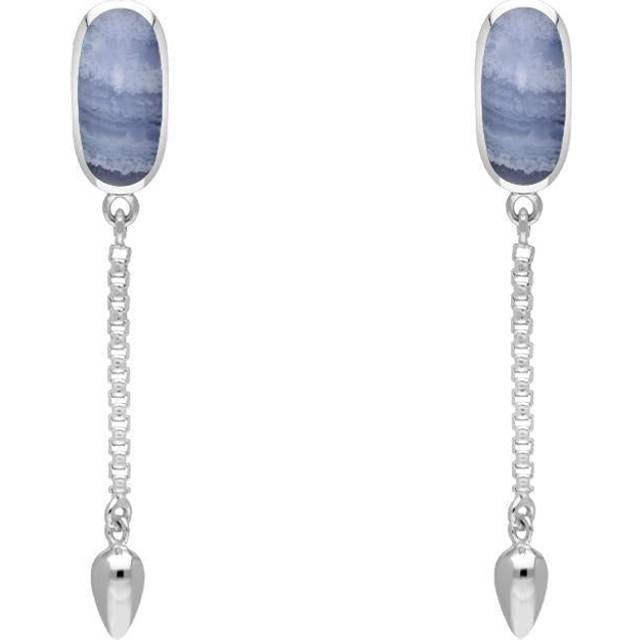 Sterling Silver Blue Lace Agate Lineaire Medium Drop Stud Earrings