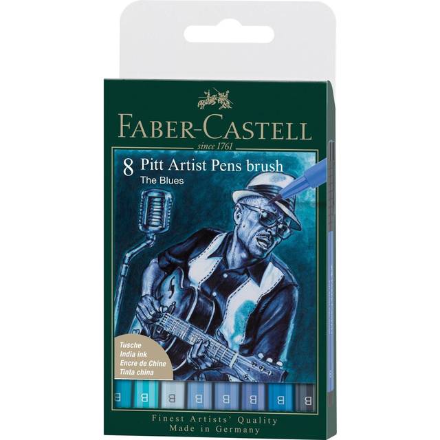 Faber-Castell Pitt Artist Pen Brush Wallet of 8 Blues