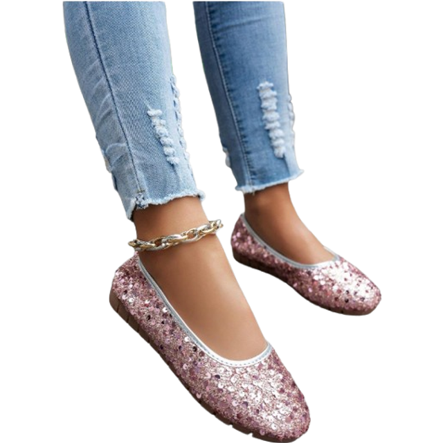 SHEIN Women Plus Size Sequined Slip-On Flat Shoes, Fashionable Casual Lightweight Comfortable Soft-Sole Flats For Party, Outdoor Anti-Slip Wear-Resistant Mo