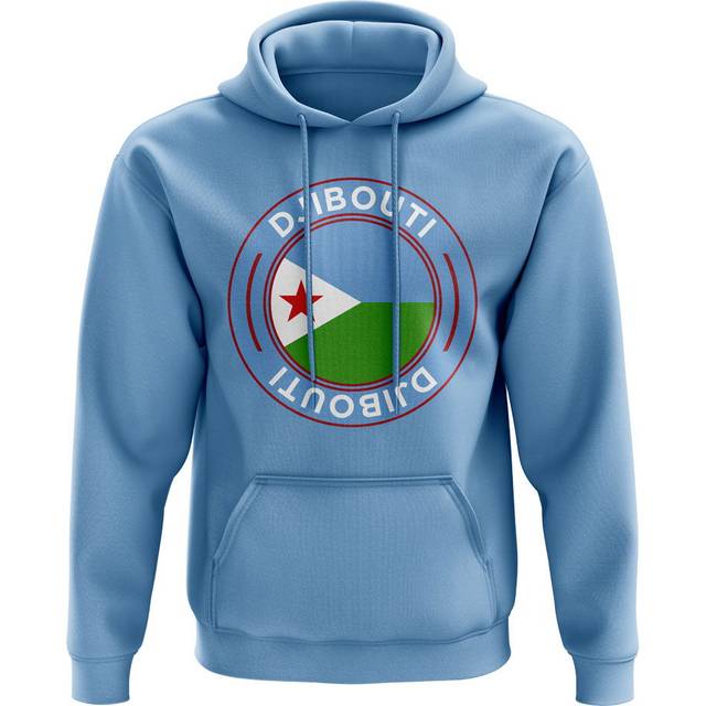 Djibouti Football Badge Hoodie (Sky) Men's Sky Blue Polyester UKSoccershop