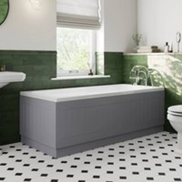 Ceramica Grey Gloss MDF Tongue and Groove Traditional Bath Side Panel - 1700mm