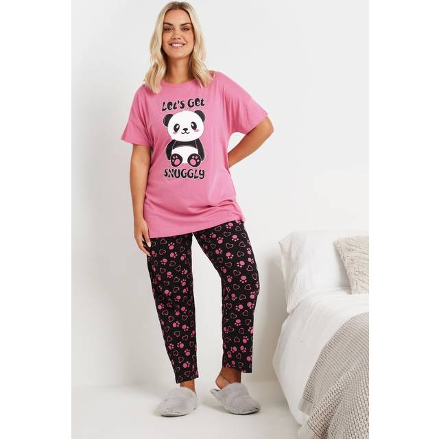 Yours Curve Pink 'Let's Get Snuggly' Wide Leg Pyjama Set - 14-16