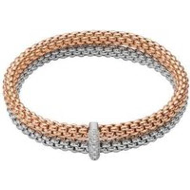 Fope Flex'it Solo 18ct White Rose Gold 0.22ct Diamond Double Bracelet - L