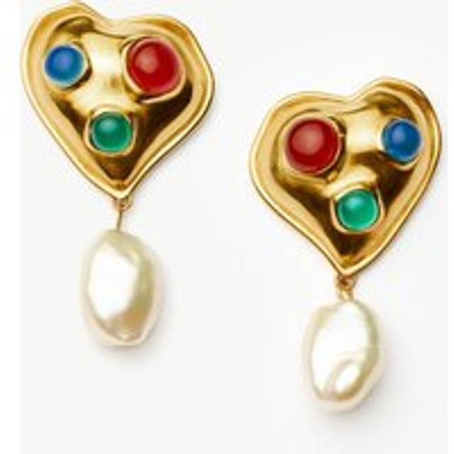 Rouje Marisa Heart Pearl Stud Earrings | 18ct Gold Plated