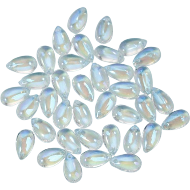 SHEIN 30pcs Stylish Transparent Purple & Blue Iridescent Teardrop Shaped Beads With Hole, Flat Teardrop Design, For Diy Earrings, Headbands, Necklaces, Ankl