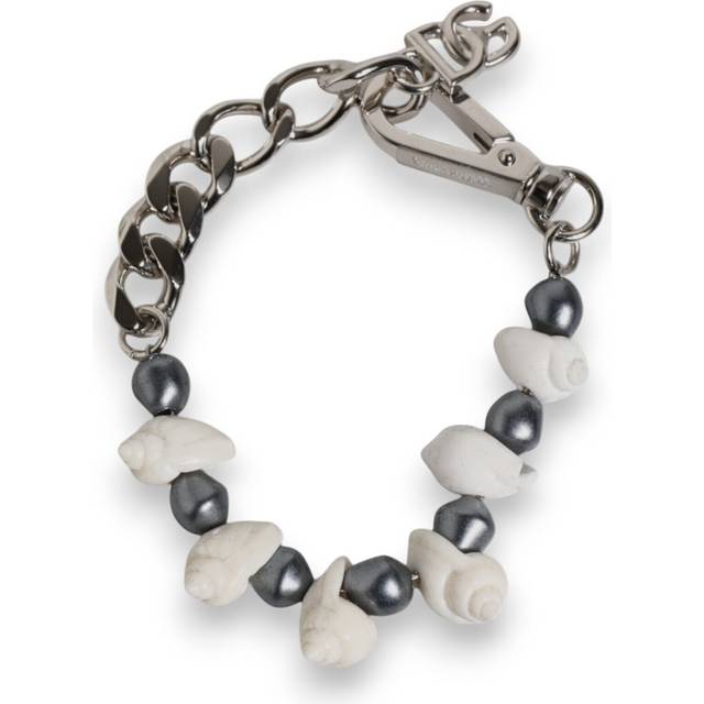 Dolce & Gabbana, Accessoarer, unisex, ONE Size, Pärlarmband med skal och DG-logotyp hänge - gray (ONE SIZE)