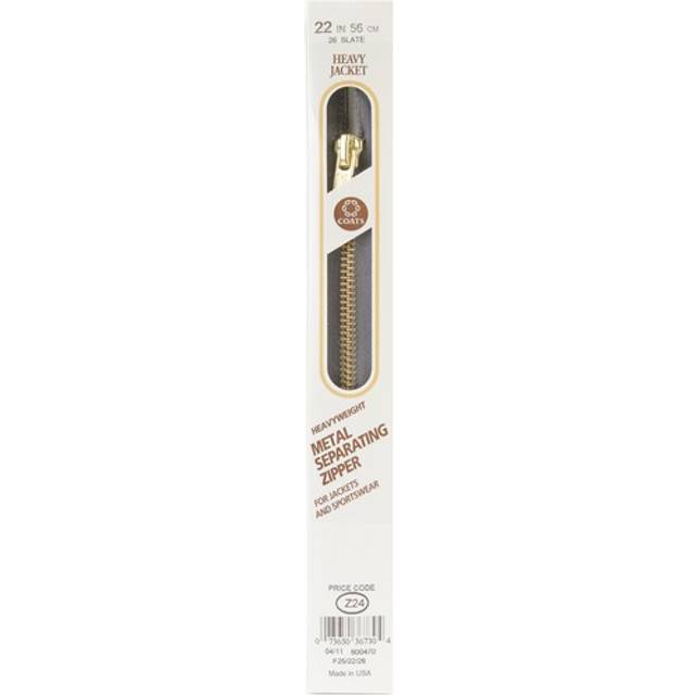 "Coats Heavyweight Brass Separating Metal Zipper 22""-Slate F25 22-26"