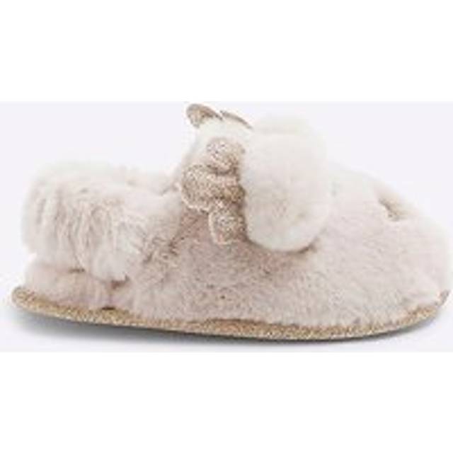 River Island Mini Faux Fur Reindeer Slipper - Cream, Cream, Size 7 Younger
