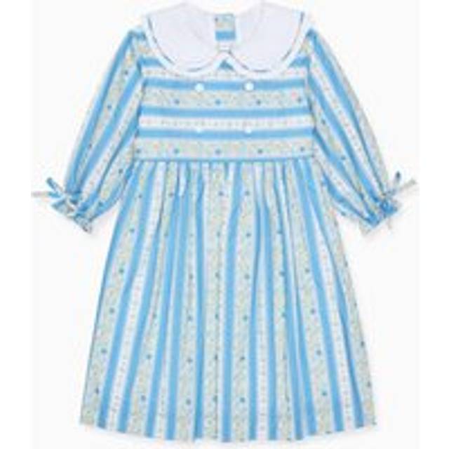 Blue Floral Stripe Provenza Girl Dress - 9Y