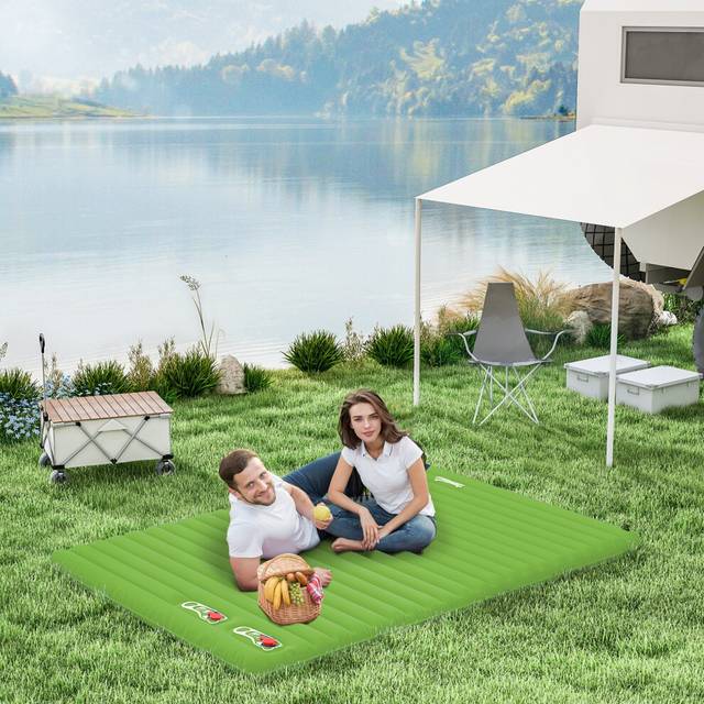 Outsunny Portable Inflatable Camping Bed with Double Mattress Green, Green