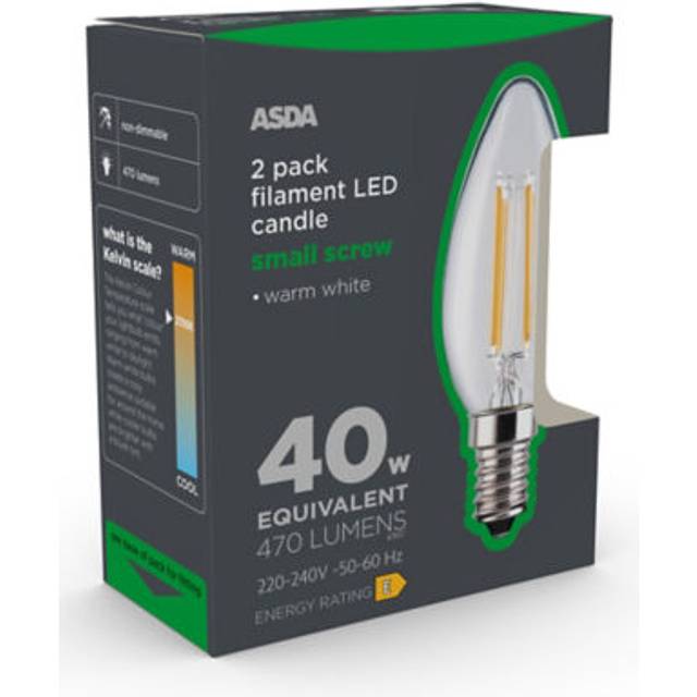 ASDA LED Filament Candle 40W Small Screw Clear Lightbulb