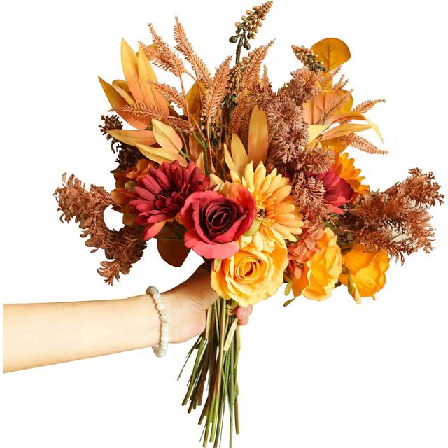cn-Knight 2pcs Boho Style Artificial Flower Bouquets 17 Inch Bohemian Style Fall Flower Wedding Bouquets for Bridal Bridesmaid Rustic Home D