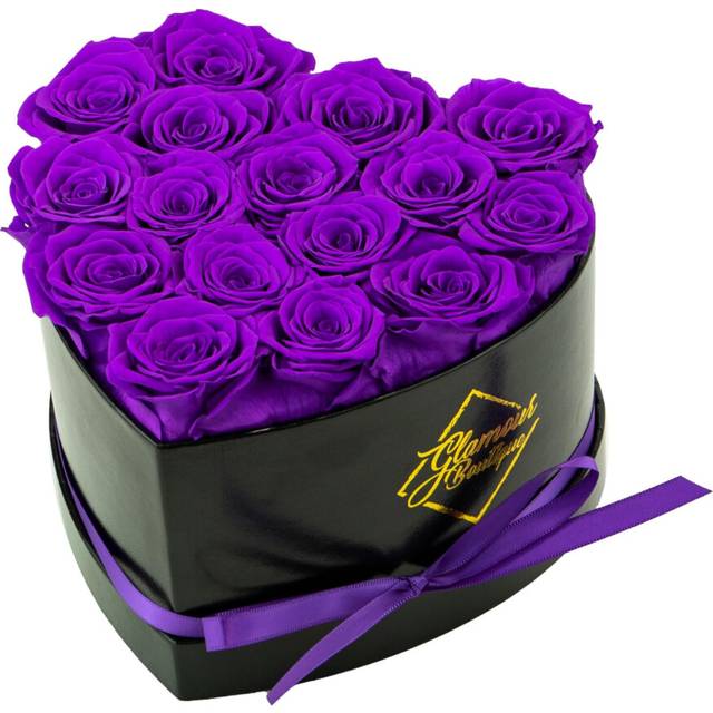 GLAMOUR BOUTIQUE 16Piece Forever Flowers Heart Shape Box  Preserved Roses  Immortal Roses That Last A Year  Eternal Rose Pres