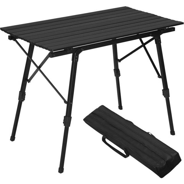 WOLTU Campingbord, fällbord av aluminium trädgårdsbord balkongbord resebord hopfällbart, med packväska, justerbar höjd, 90 x 52 x (45–72) cm, CPT8129sz, svart