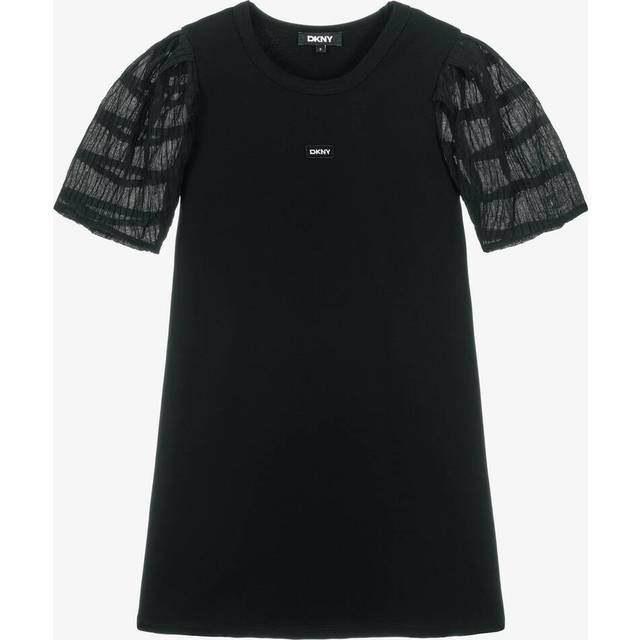 Dkny Girls Black Milano Puff-Sleeved Dress - 4 year