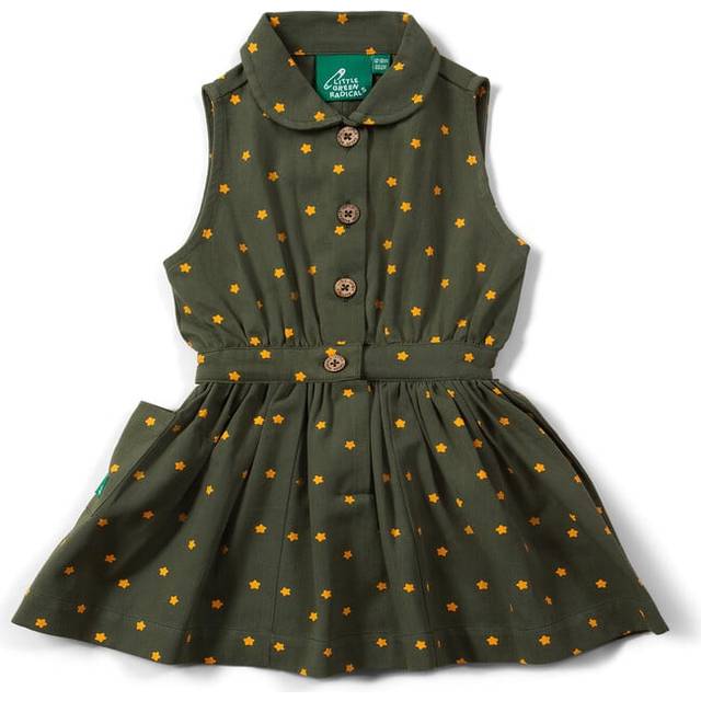 Little Green Radicals Kids' Organic Cotton Star Pinafore Dress, Green/Yellow