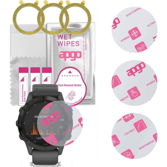 3x apgo Ultra-Clear Hybrid protective glass compatible with Garmin Fenix 6S Pro Solar, flexible nano glass, great replacement for tempered glass, scra