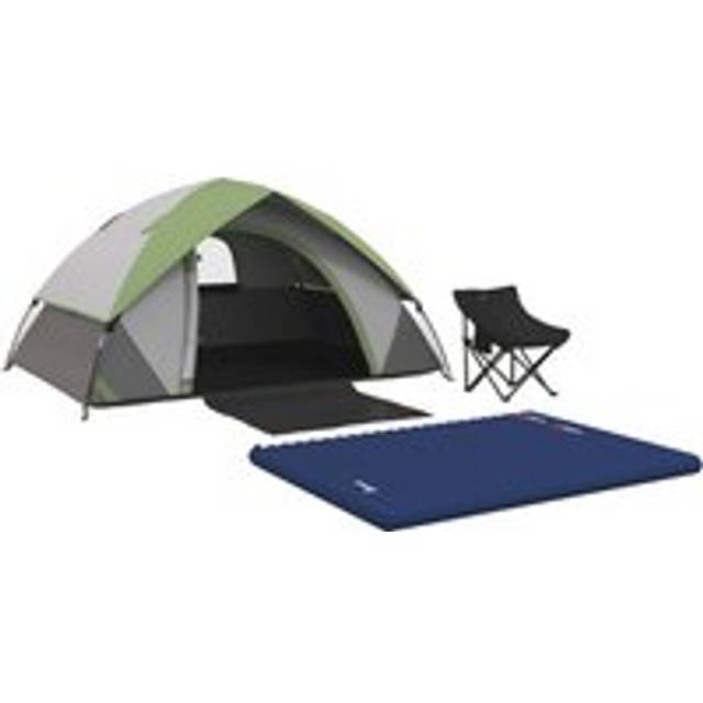Outsunny Camping Tent With Inflatable Mattress And Camping Chair, 2-3 Person Dome Tent With Sewn-in Groundsheet, Portable 3000mm Waterproof Tent With