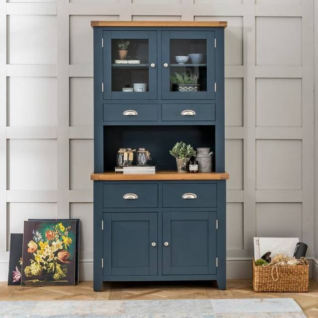 Westbury blue painted 2 door glazed dresser sideboard - dining - bp36-bp36a