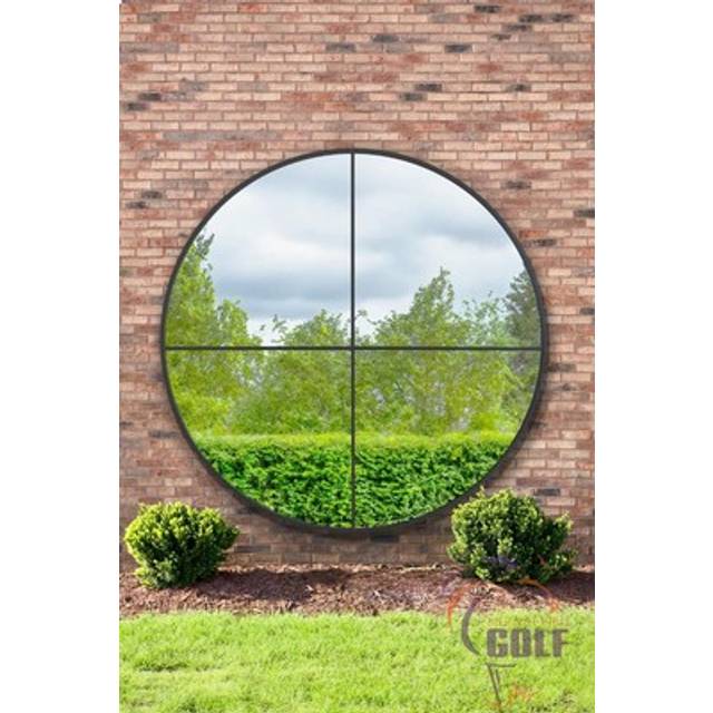 Black Large Circular Window Metal Garden Wall Mirror (200x200cm) - 1 Pack