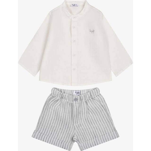 Il Gufo Boys Ivory & Grey Striped Linen Shorts Sets - 12 month