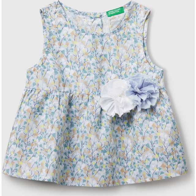Benetton, Floral Blouse In Linen Blend, size 5-6, Multi-color, Kids