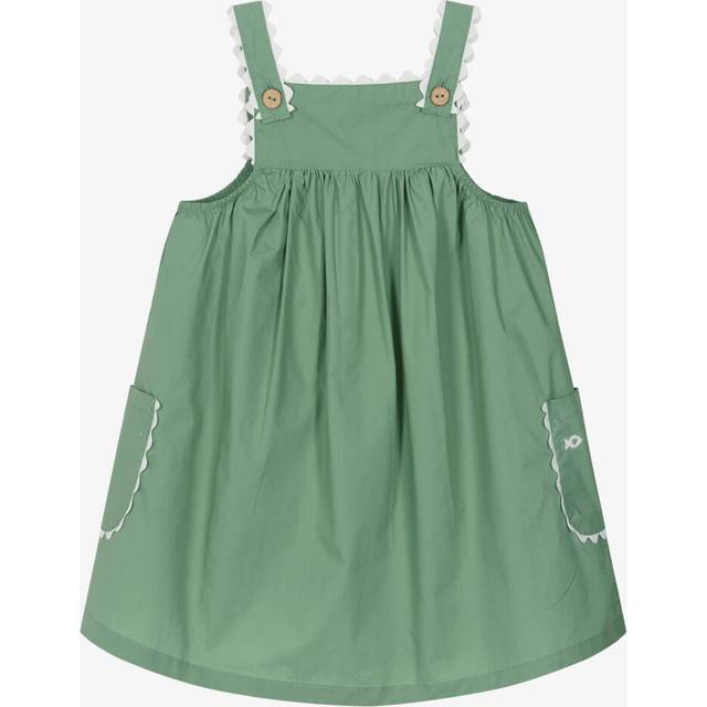 Week-End À La Mer Girls Green Cotton Pinafore Dress - 12 month